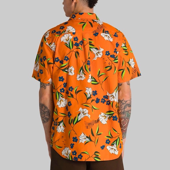 Vans Thompson Woven SS Floral Harvest Orange Shirt Size Large - Picture 8 of 11